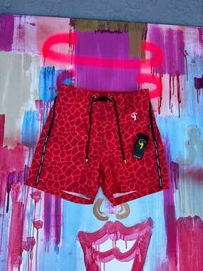 Tucann Mirage Red Giraffe Print Swim Shorts